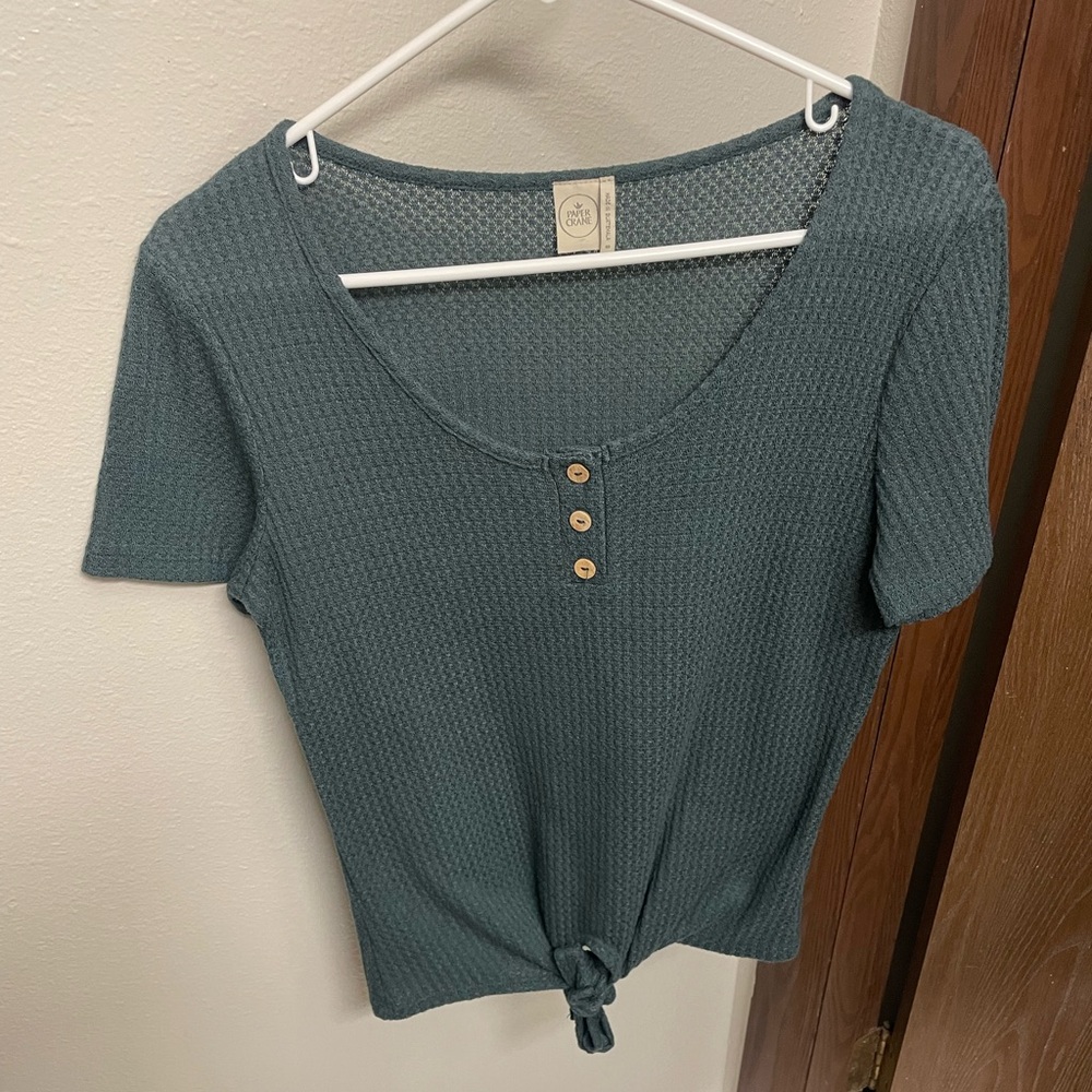 Waffle Knit Top w/ Front Tie